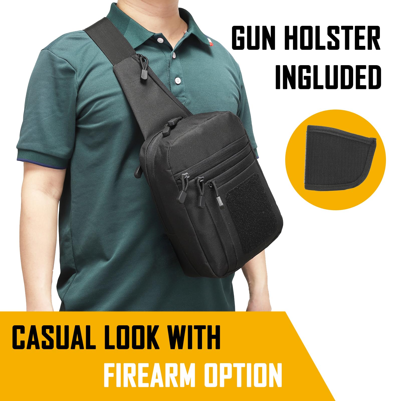 メンズ用隠し携行クロスボディバッグ、CCWスリングバッグED - Edc Concealed Carry Sling Bag のレビューと価格